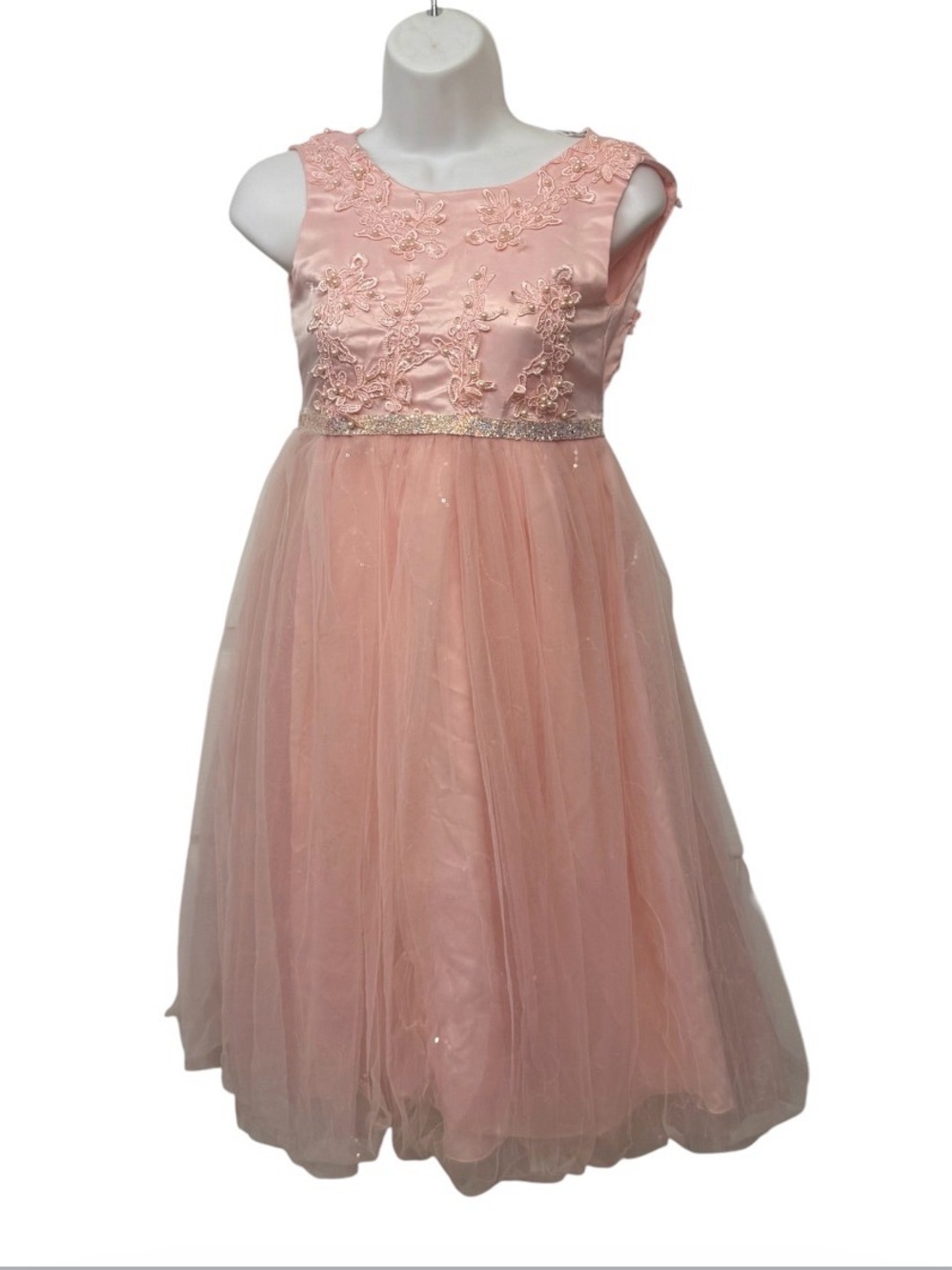 Girls Pink Embroidered Tulle Party Dress